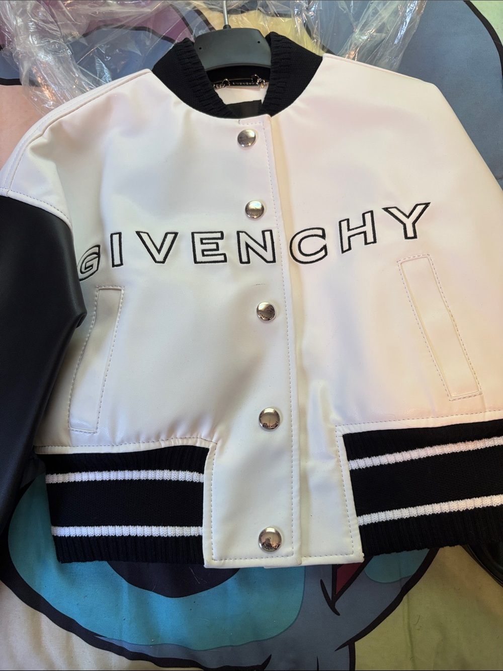 Givenchy White Black Logo Varsity Bomber Jacket